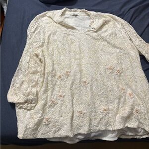 John Mark Cream Lace Trim Blouse